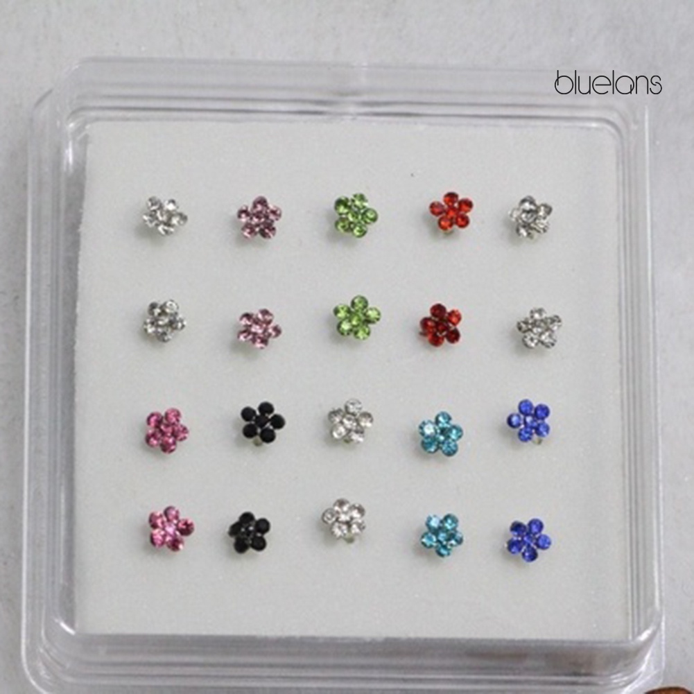 Hộp 20 Khuyên Mũi Mạ Bạc Đính Đá Pha Lê