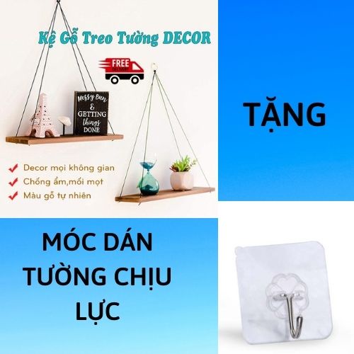 Kệ gỗ  thông treo tường trang trí kệ đựng đồ có dây phong cách retro DIY tặng kèm móc treo tường chịu lực