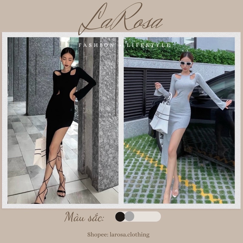 -LAROSA.clothing- ĐẦM BODY TAY DÀI KHOÉT EO XẺ TÀ SEXY