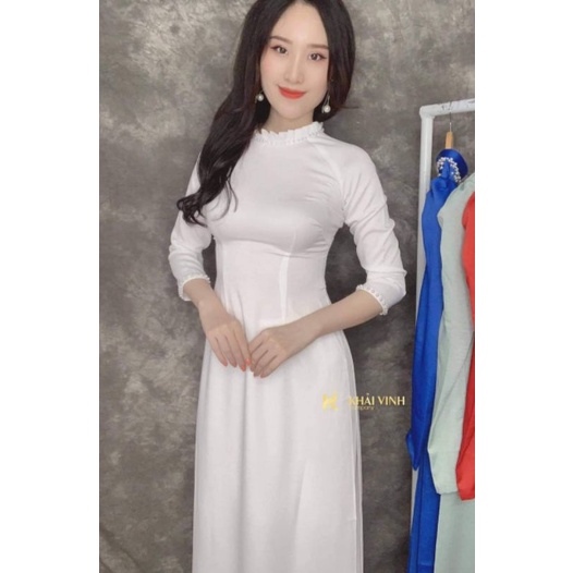 Áo Dài Tây Thi Cao Cấp Cổ Xếp Đính Trai Cổ Và Tay.