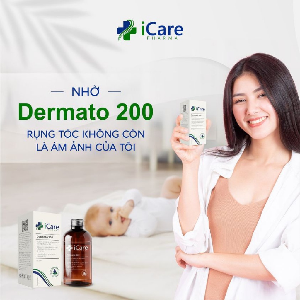 Serum Dermato 200 iCare Pharma Tinh chất ngăn rụng tóc, gàu, nấm da đầu, phục hồi tóc hư tổn 240ml