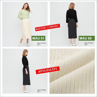 Chân váy midi xếp ly dài chấm bi Uniqlo chính hãng Nhật đủ bill có sẵn