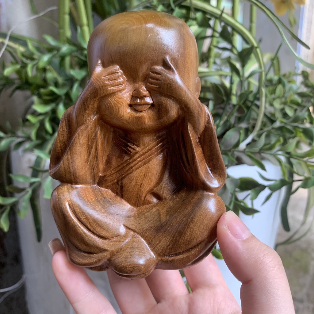 Tượng Gỗ Chạm Khắc 3 Chú Tiểu - Bộ Tượng Tam Không - Trang Trí Nhà Cửa