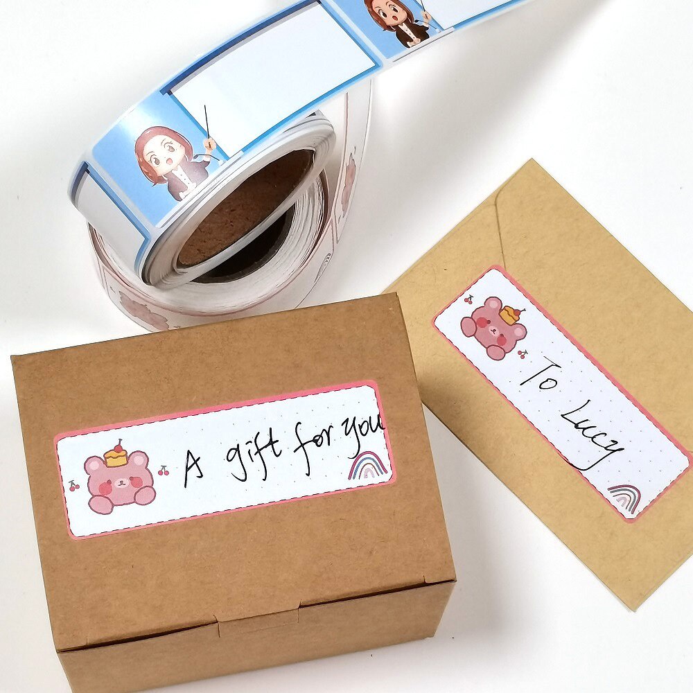 Cuộn 120 miếng dán họa tiết hoạt hình dễ thương dùng trang trí hộp quà / đồ thủ công