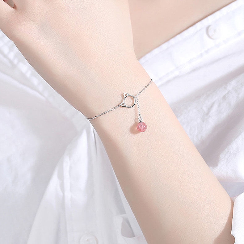 925 Silver Plated Bracelet with Cute Crystal Crystal Cat Face