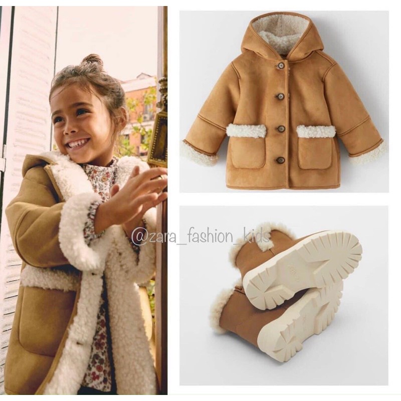 áo khoác da lộn lót lông cừu zara size 9/12m - 4/5y