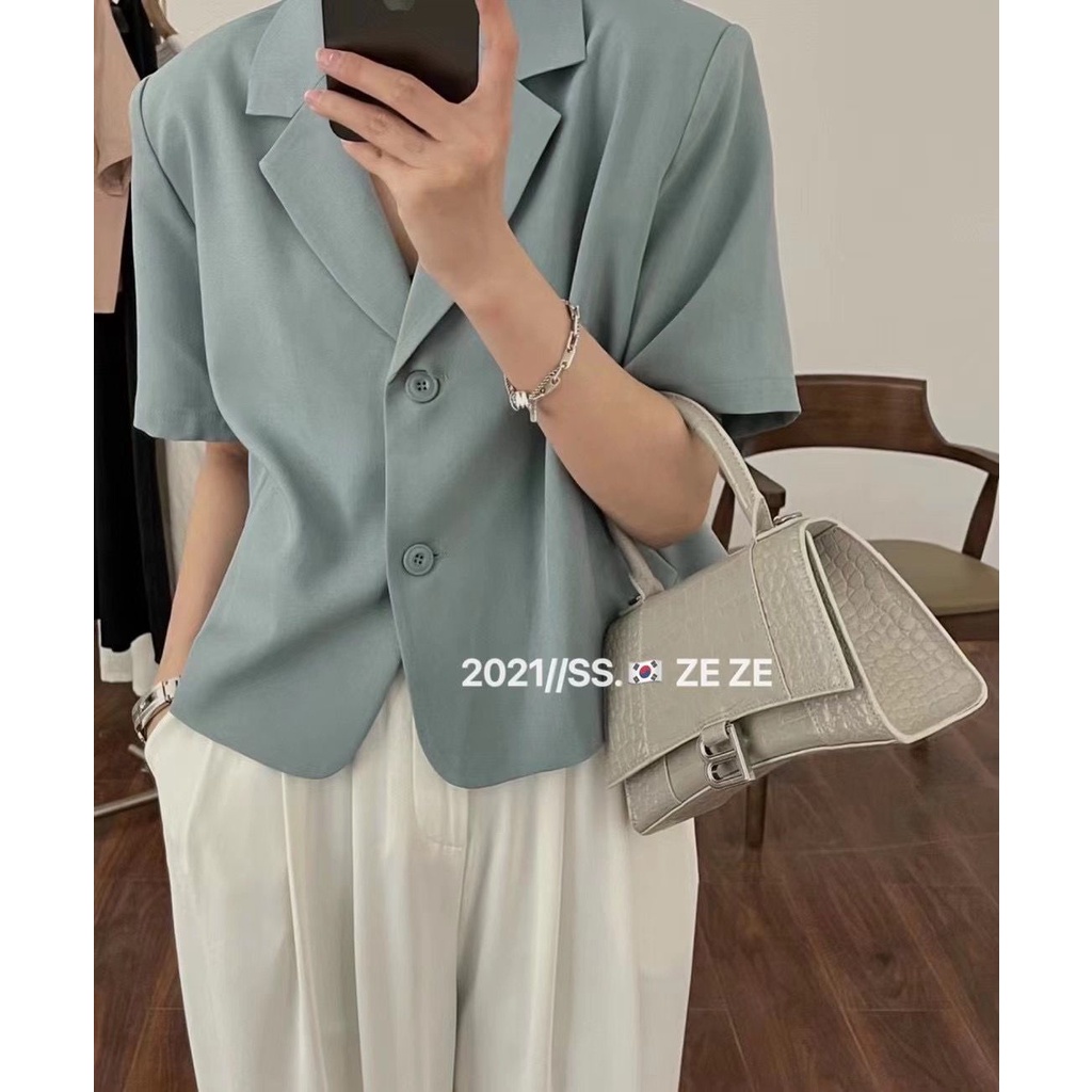 Áo Khoác Vest Tay Ngắn Màu Sắc Trơn Phong Cách retro Hàn Quốc