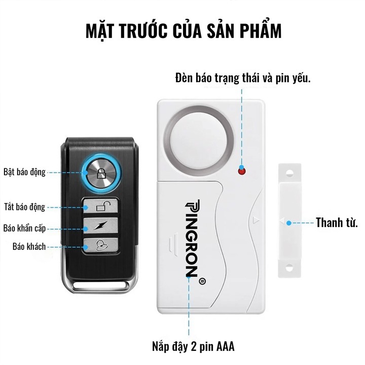 COMBO 2 Thiết Bị Chống Trộm Gắn Ở Cửa Nhà Thông Minh Có Remote Điều Khiển Pingron PR-C03 I 1 ĐỔI 1 TRONG 12 THÁNG