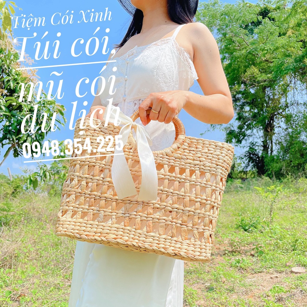 Giỏ Xách Lục Bình Nơ Size To Túi Đan Thưa Vintage Đi Biển TIỆM CÓI XINH