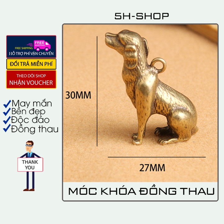 Móc khóa đồng thau hình chú chó may mắn cực đẹp may mắn độc đáo lạ phong cách bền bỉ đẹp.5H