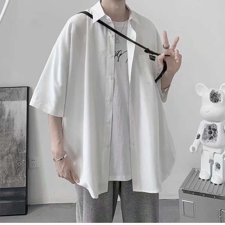 Áo Sơ Mi Tay Ngắn Màu Trơn Cổ Bẻ Phối Nút Đơn Giản Thời Trang Cho Nam Size M-2XL