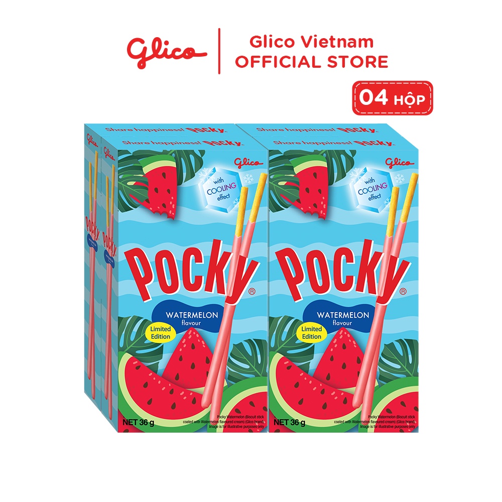 Bánh que phủ kem dưa hấu GLICO Pocky Watermelon (Combo 4 hộp)