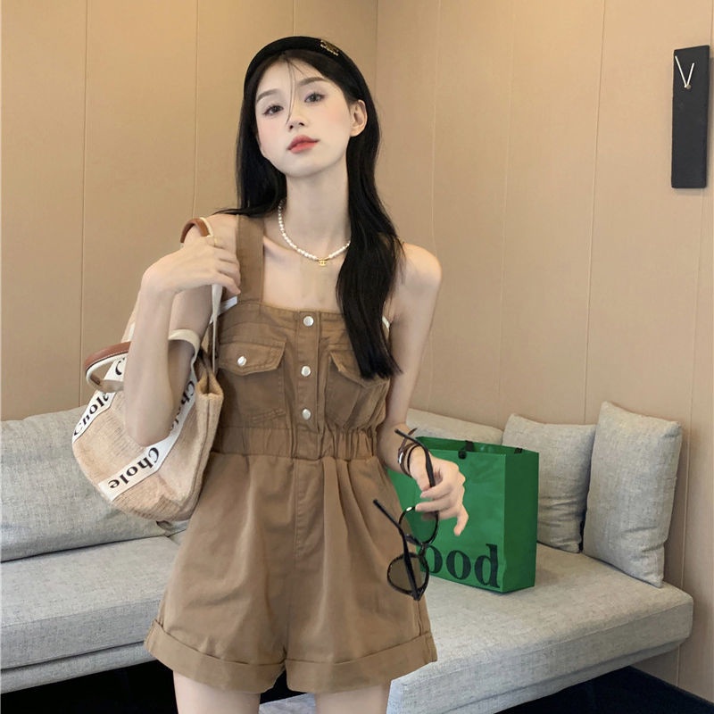 Quần Yếm Denim Ngắn Phong Cách Retro Thời Trang Mới Cho Nữ
