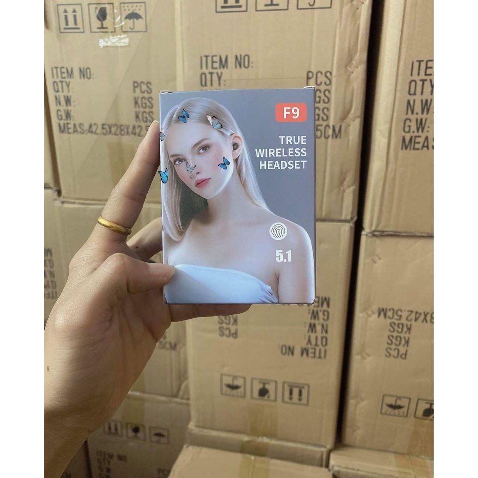 Tai nghe Bluetooth F9  5.0 bản QUỐC TẾ không dây cảm ứng chống nước IPX5,chống ồn tích hợp sạc dự phòng