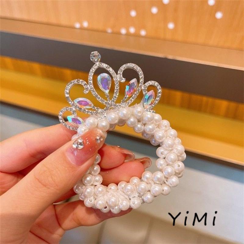 Dây Cột Tóc Hình Vương Miện Đính Ngọc Trai Dễ Thương Cho Bé Gái