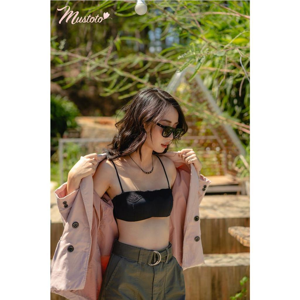 Áo Lót Nữ Quây Không Gọng Mút Mỏng Leveche Đa Năng Trơn Phối Ren Thoải Mái Đen (Mustoto MA27)