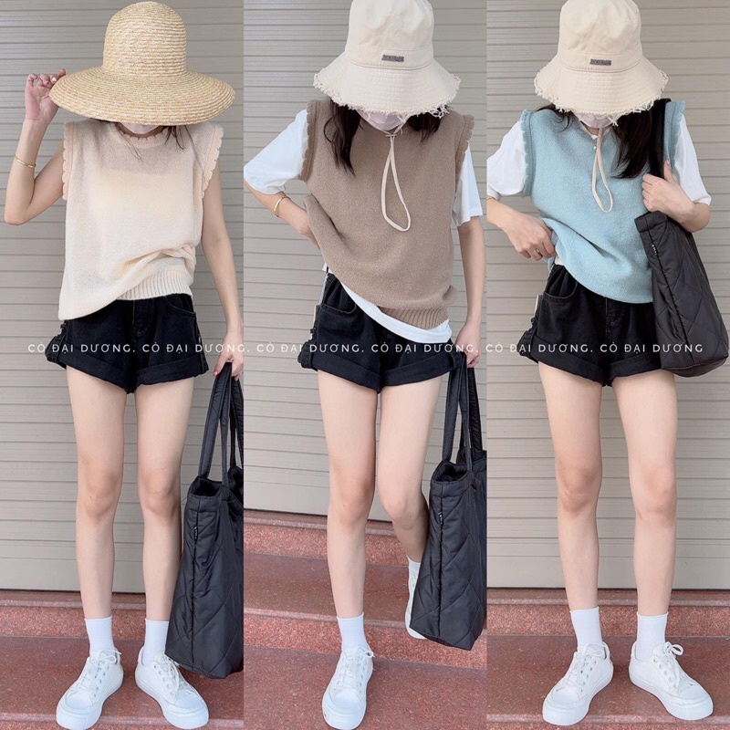 áo gile trơn cổ tròn cánh hoa 0996