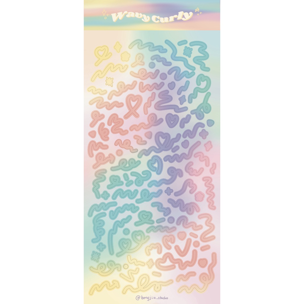 Bongjua | Wavy Curly Stickers - nhãn dán ruy băng, trang trí