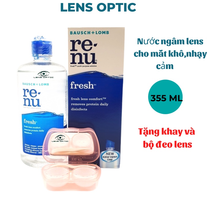 Nước ngâm rửa lens Renu 355ml (2 chai), dung dịch ngâm kính áp tròng, Renu solution- Lens Optic