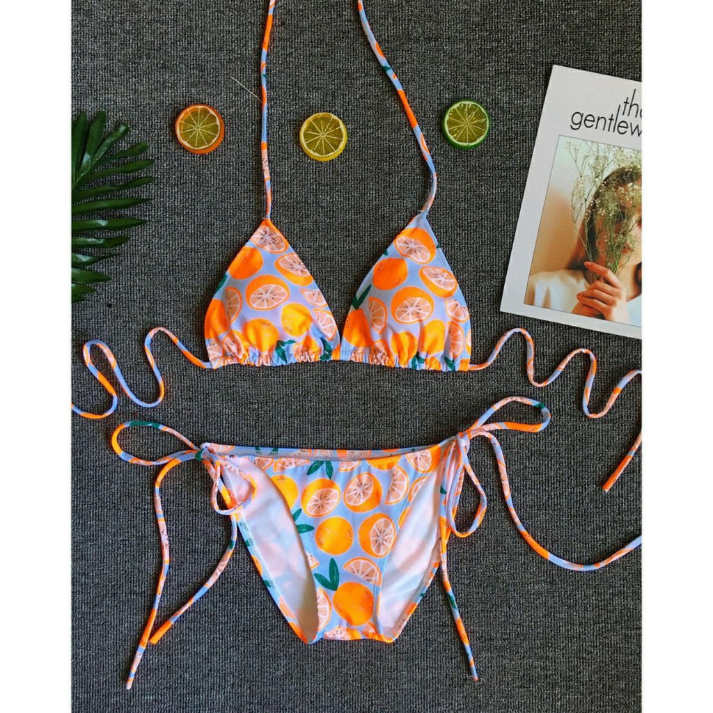 Bikini đồ bơi hai mảnh  cạp thấp sexy họa tiết quả cam nổi bật đi biển đi bơi