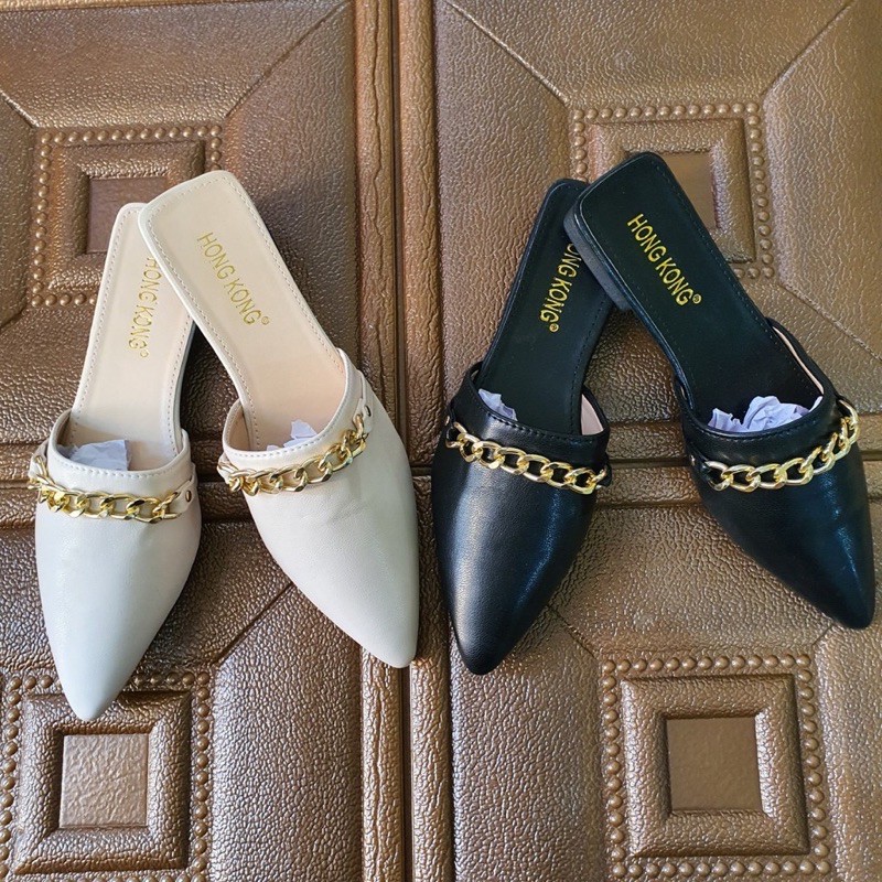 giày xục nữ viền xích cá tính hai mầu đen và kem mã LC 07
