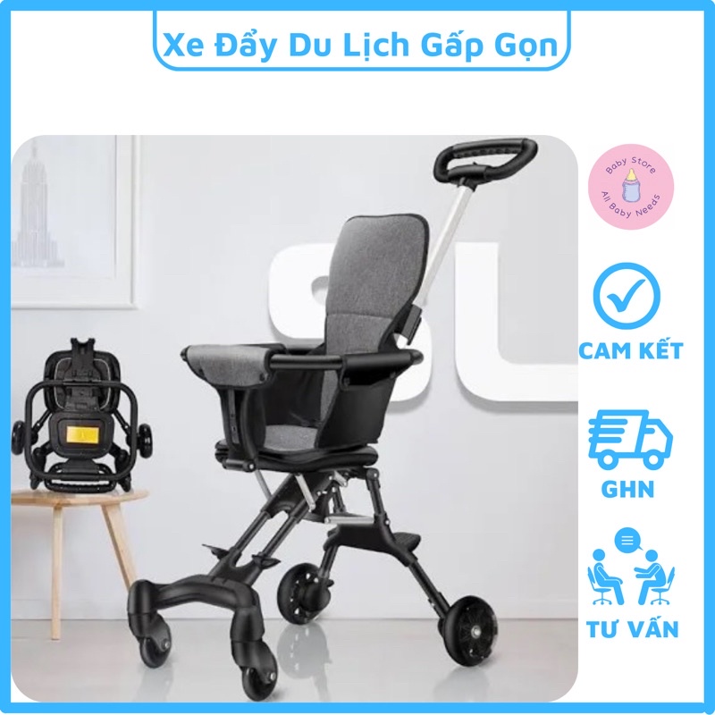 Xe Đẩy Cho Bé Gấp Gọn Cao Cấp 2 Chiều 4 Bánh Có Đệm