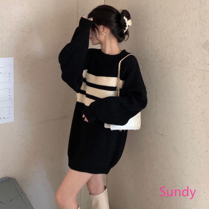 Áo Sweater Dệt Kim Tay Dài Dáng Rộng Thời Trang Mùa Thu Cho Nữ Có Size Lớn