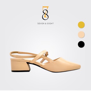 Giày mũi vuông bầu quai ngang hậu thun gót vuông 2 góc bo tròn Seven & Eight 3cm - P0002