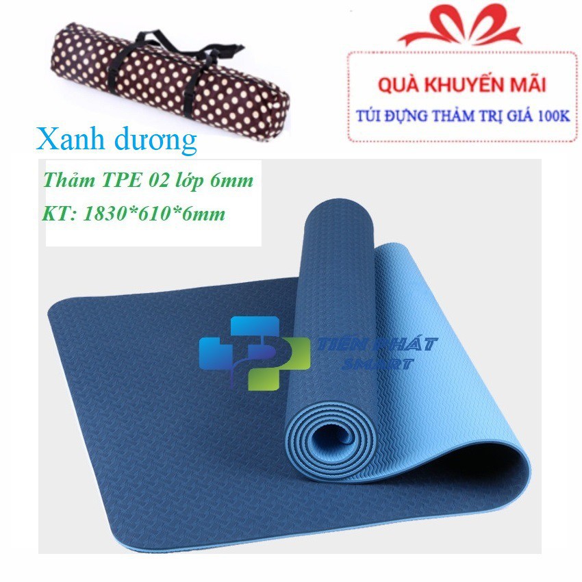 [Free Ship] Thảm Yoga 6mm 2 Lớp TPE ( Tặng Kèm Túi)-Xanh đen {SIÊU SALE}