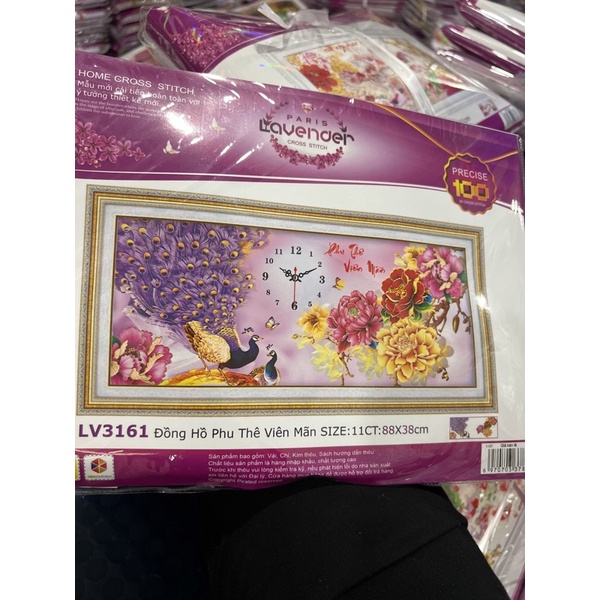 tranh thêu chữ thập đồng hồ công phu thê viên mãn lv3161 (88x38)