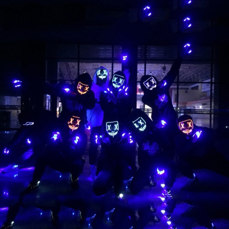 Mặt Nạ Hóa Trang Halloween Hình Đầu Lâu Kinh Dị Có Đèn LED Neon
