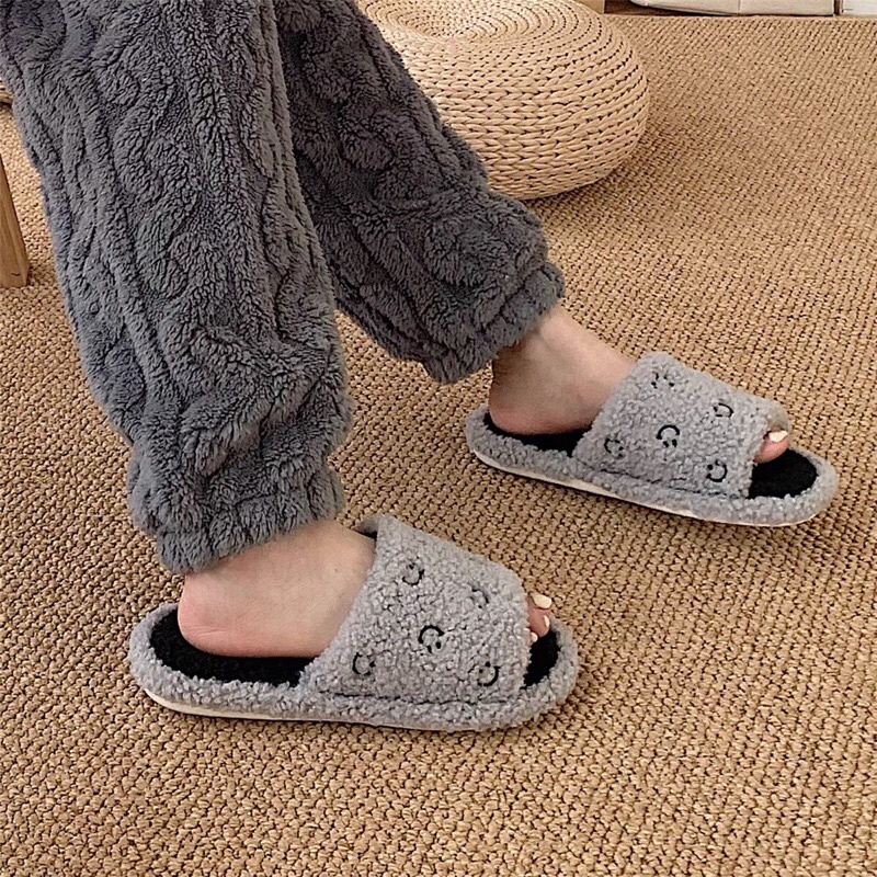 Dép bông hở mũi thêu hình mặt cười đi trong nhà cho cả nam và nữ kèm ảnh thật
