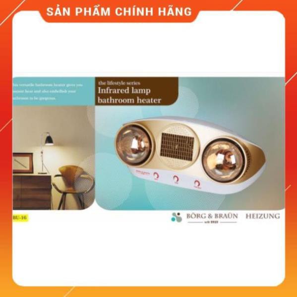 [FreeShip] Đèn sưởi nhà tắm Borg Braun BU16 2 bóng vàng có quạt thổi Huy Anh