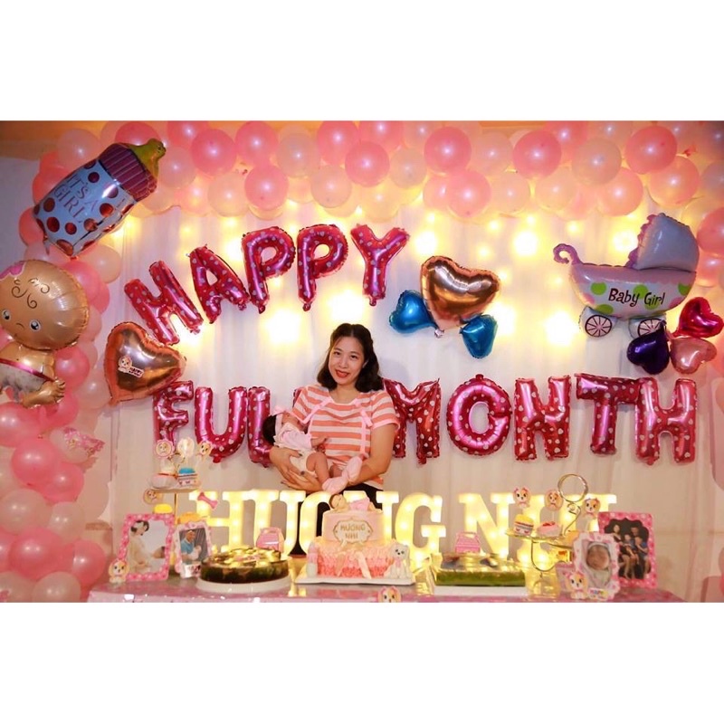 [MILKDECOR] Combo bóng bay trang trí đầy tháng happy fullmonth MT03 màu hồng