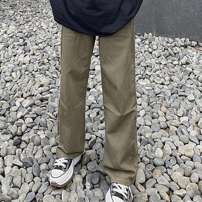 Quần kaki jean xanh rêu ống rộng,dáng suông phong cách Ulzzang hàn quốc nặng động trẻ trung-Minxy shop