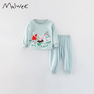 Bộ bé gái Malwee bộ cotton xanh thỏ