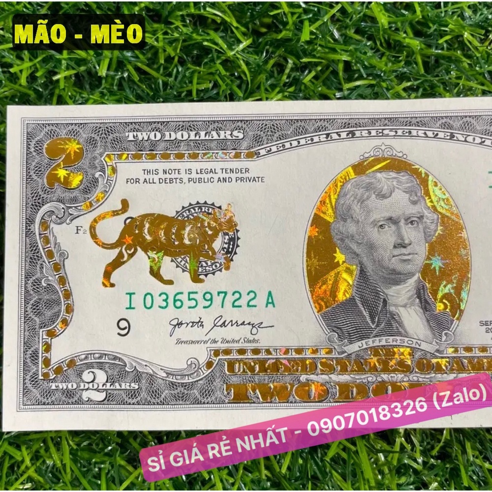 Tiền 2 USD Hình Con Mèo Vàng 3D 2023 Lì Xì Tết, kèm bao da đỏ, sưu tầm lưu niệm, quà Tết, trang trí