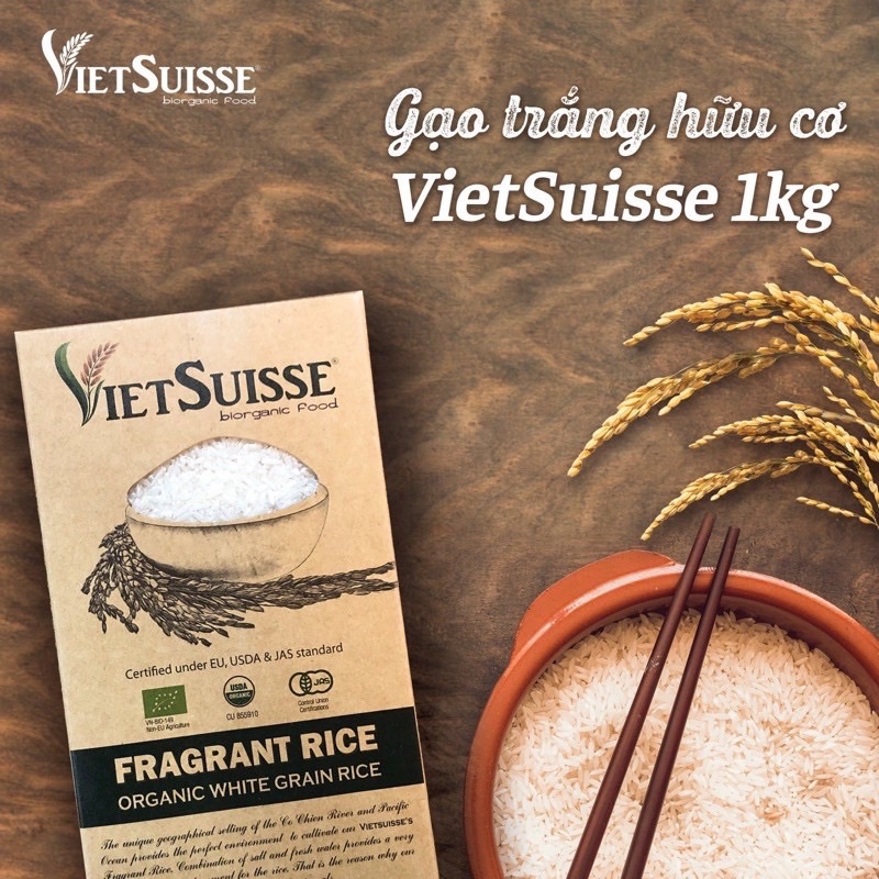 Gạo trắng lứt hữu cơ VietSuisse 1kg cho bé ăn dặm