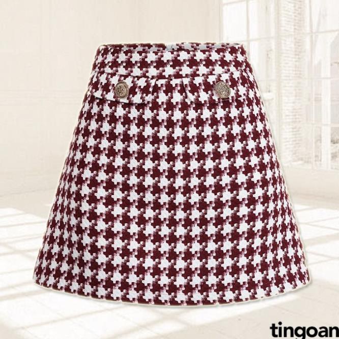 Chân váy cạp lưng cao caro đỏ tingoan LOVE POEM SKIRT/DR V2 MM