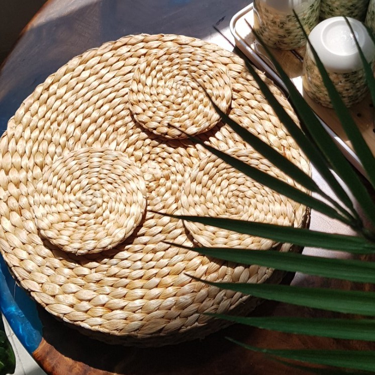 THẢM CÓI TRÒN phụ kiện trang trí chụp ảnh. thảm lục bình lót nồi cách nhiệt decor nhà cửa, cửa hàng, shop