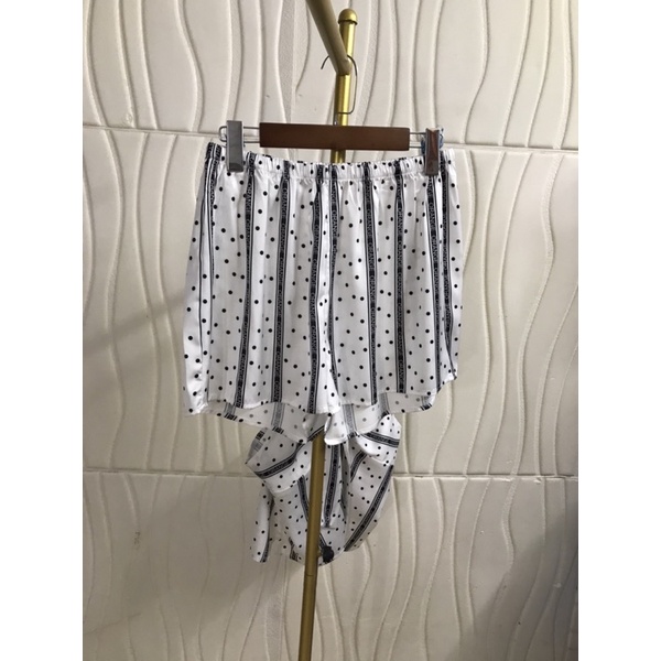 Set hai dây cột nơ áo tầng, quần đùi lụa satin cao cấp quảng châu