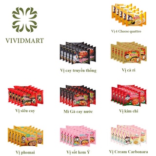 10gói MÌ KHÔ GÀ CAY SAMYANG HQ 9VỊ: TRUYỀN THỐNG, CÀ RI CURRY, CỰC CAY, NƯỚC, KIM CHI, PHOMAI, SỐT KEM Ý CREAM CARBONARA