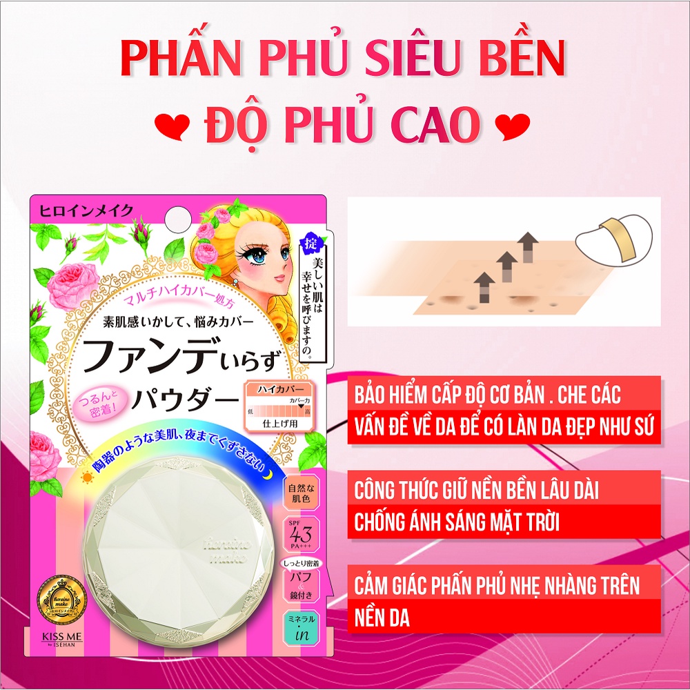 Phấn Phủ Chống Nắng Che Khuyết Điểm Kissme Heroine Make Long Stay Powder High Cover (Hộp 4.8g)