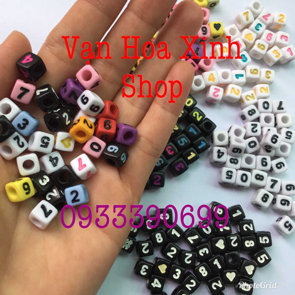 30 Hạt nhựa vuông 7mm vẽ số (loại tốt)