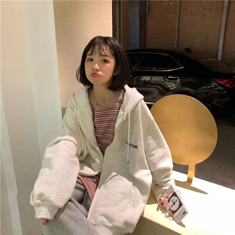 Áo Khoác Hoodie Tay Dài Dáng Rộng Thời Trang Mùa Thu Cho Nữ