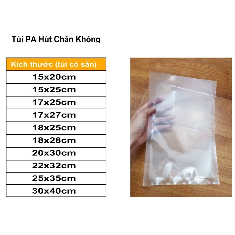 500g Túi Hút Chân Không Hai Mặt Trơn, Thực Phẩm pa pe trơn dày đủ size – 5 Giây