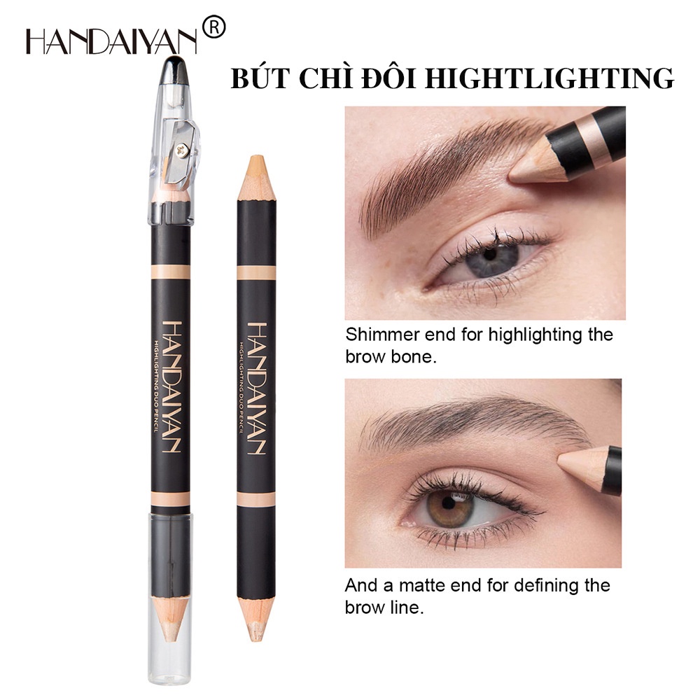 Bút Kẻ Mày 2 Đầu 2 In 1 HANDAIYAN Kết hợp Highlighter Chống Thấm Nước Nội Địa Trung 3.5g A3