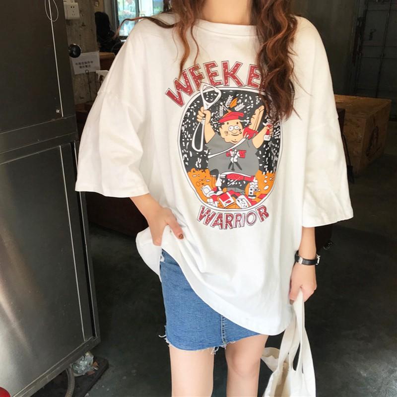 Áo thun nữ ngắn tay in hình hoạt hình phong cách Hàn Quốc
