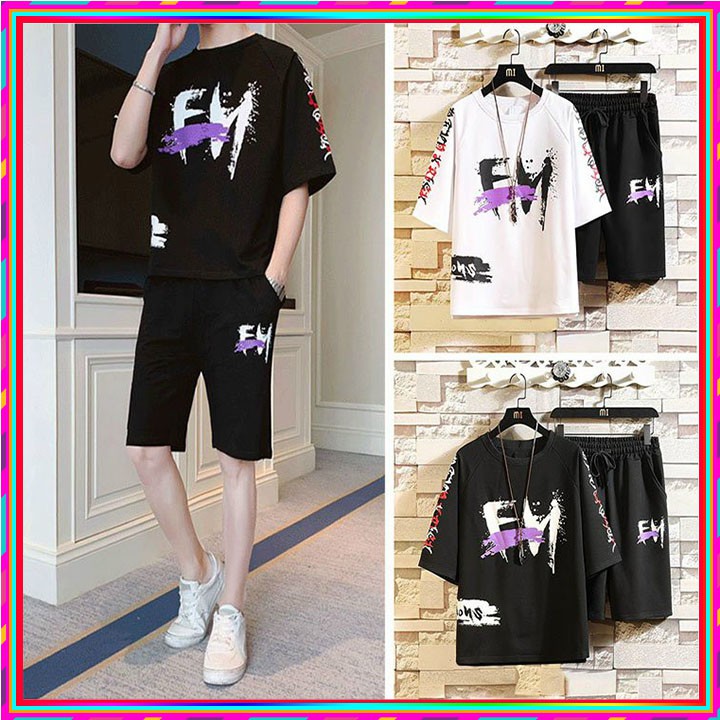 ⚡ LOẠI TỐT ⚡ Bộ Quần Áo Thun Lưới Mè Nam FM Độc Đáo Áo Tay Ngắn Cổ Tròn Phối Quần Short Đùi