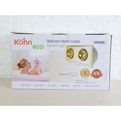 Đèn sưởi nhà tắm 2 bóng Braun Kohn KN02G